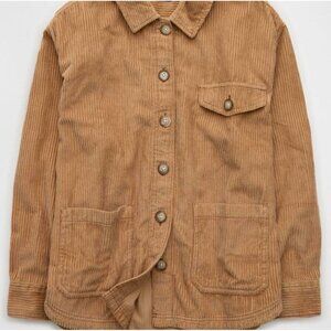 AMERICAN EAGLE CORDUROY TAN SHACKET LONG SLEEVE BLOUSE BUTTONS WOMENS M